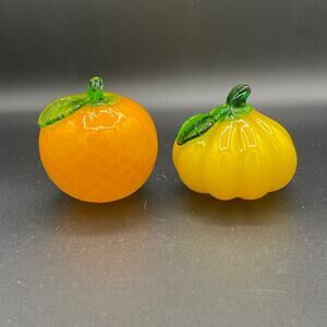 Vintage Murano Style Art Glass Decorative Fruit Orange and Gourd 3.5"